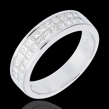Juwelier Trauring semi pav� in Weissgold - Kanalfassung 2-reihig - 1 Karat