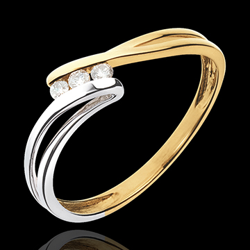 Hochzeit Trilogie-Ring Rauhreif - Gelbgold und Weissgold mit 3 Diamanten