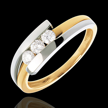 Gold Schmucke Trilogie Ring bipolaire in Weiss- und Gelbgold - 0.28 Karat - 3 Diamanten