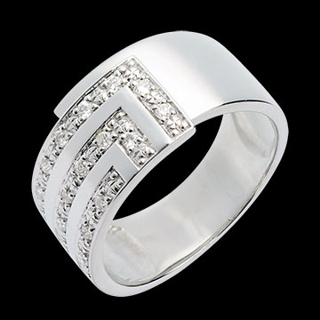 Ring �querre in Weissgold - 17 Diamanten